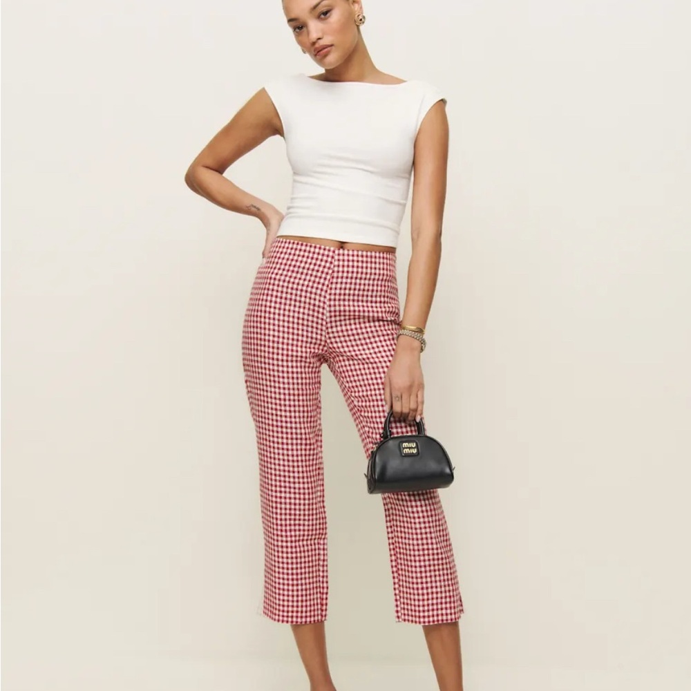 Reformation Petra Linen Low Rise Pedal Pusher Pant Red - Size 6